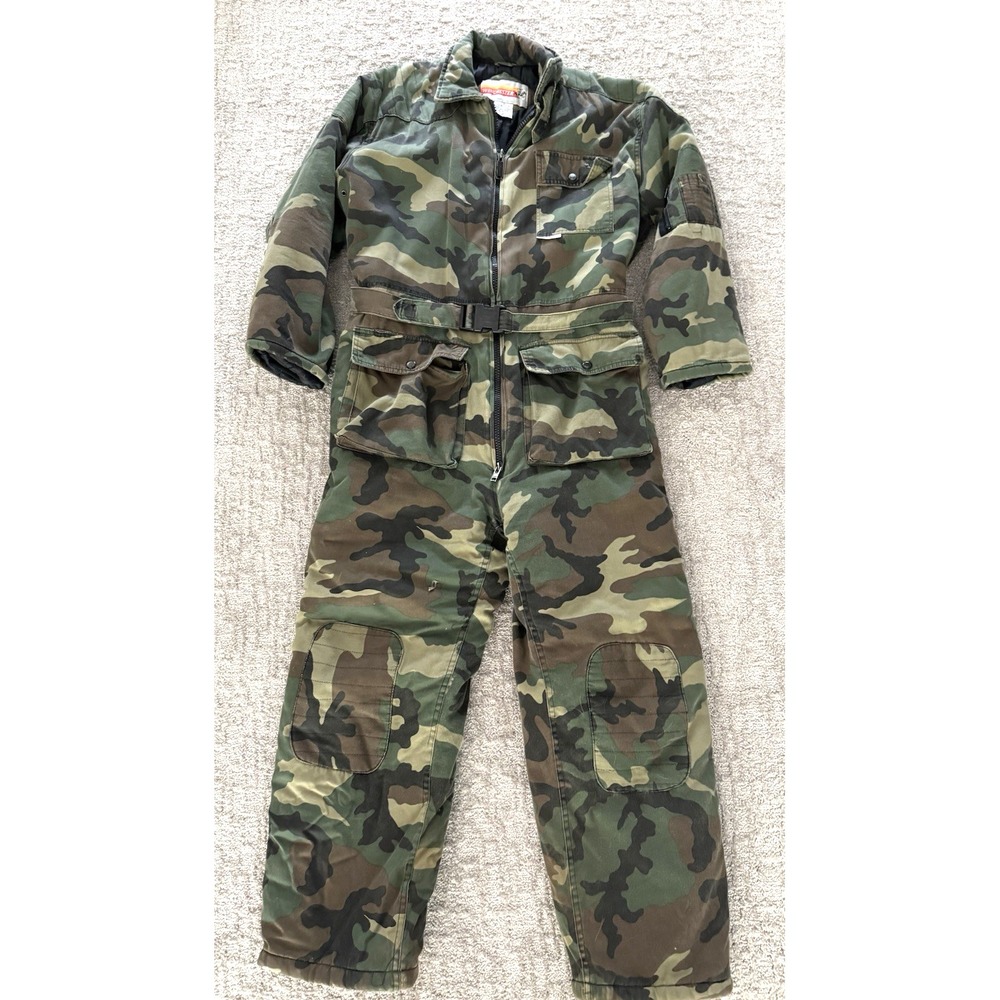 VTG Winchester Coveralls Military Woodland Camo Hunting Insulated Bibs Men's L